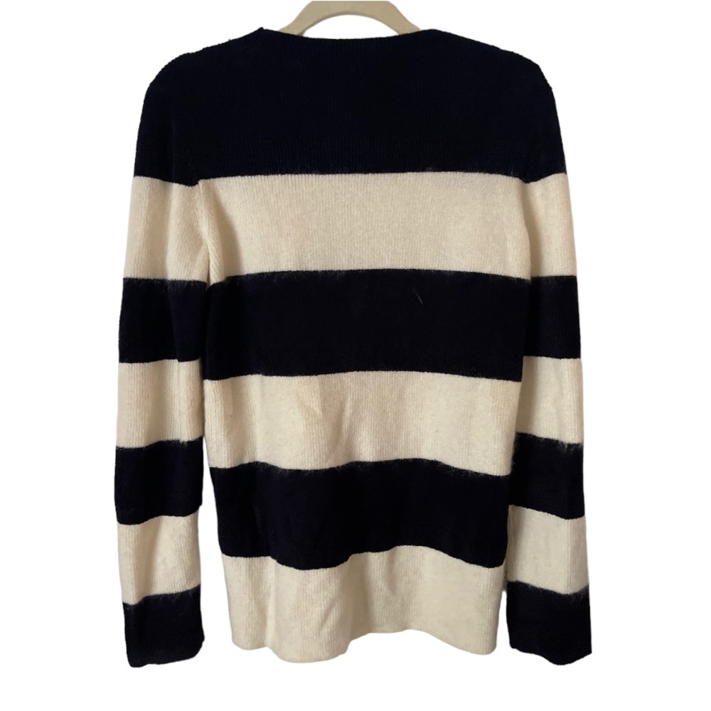 Banana‎ Republic Mohair Wool Chenille Blend Navy White Striped Sweater - Picture 3 of 8